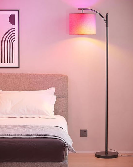 SUNMORY ARC Floor lamp, Smart APP Remote Control Standing floor lamp with RGB Bulb, Tall Lamp with Hanging Lampshade, Dimmable Floor Lamp, Modern Floor Lamps for Living Room, Bedroom, Office - LeafyLoom