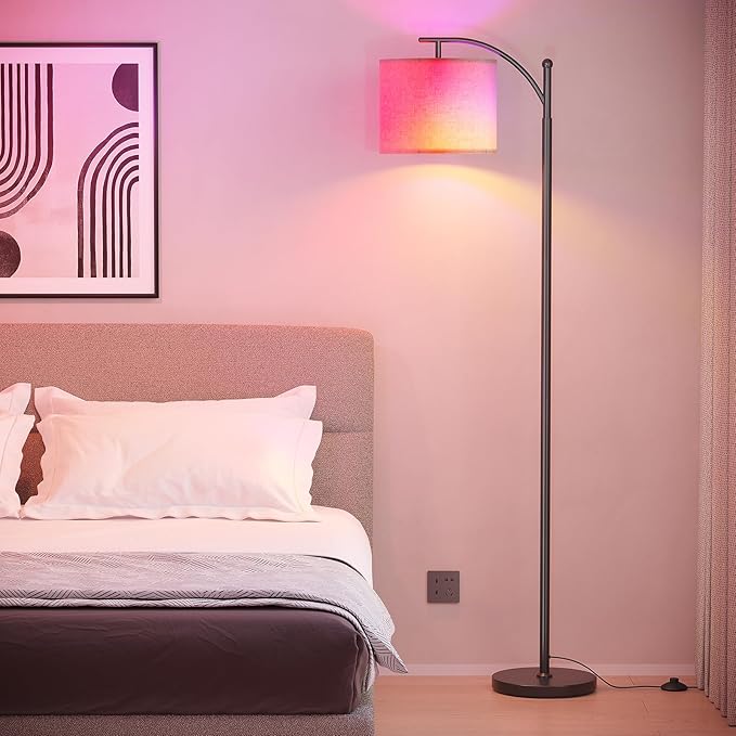 SUNMORY ARC Floor lamp, Smart APP Remote Control Standing floor lamp with RGB Bulb, Tall Lamp with Hanging Lampshade, Dimmable Floor Lamp, Modern Floor Lamps for Living Room, Bedroom, Office - LeafyLoom