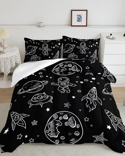Datura home Kids Space Astronaut Comforter Set for Boys Kids Children,Galaxy Space Ship Astronaut Rocket Printed Bedding Set with 1 Comforter and 2 Pillowcases(Space Galaxy Full), Full 80x90inches - LeafyLoom
