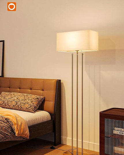 addlon Floor Lamps for Living Room with Remote, Modern Standing lamp with Linen Shade, Decorative Simple Design Floor Lamps for Bedroom and Office - Gold - LeafyLoom