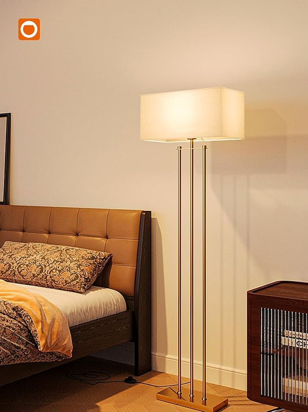 addlon Floor Lamps for Living Room with Remote, Modern Standing lamp with Linen Shade, Decorative Simple Design Floor Lamps for Bedroom and Office - Gold - LeafyLoom