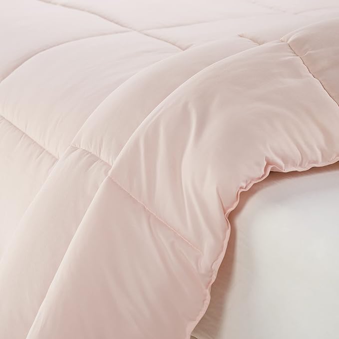 SERTA Simply Clean Ultra Soft Hypoallergenic Solid 2 Piece Comforter Set, Twin XL, Blush - LeafyLoom