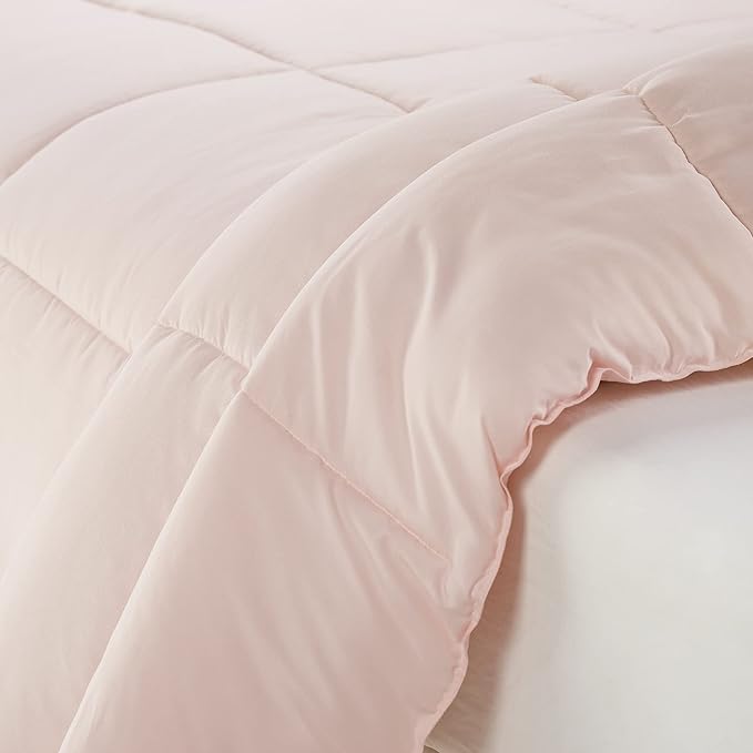 SERTA Simply Clean Ultra Soft Hypoallergenic Solid 3 Piece Comforter Set, Full/Queen, Blush - LeafyLoom