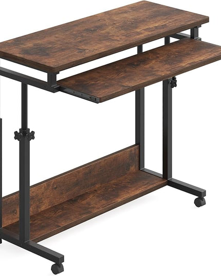 Tribesigns Portable Desk for Sofa and Bed, Height Adjustable Laptop Table Small Standing Desk Rolling Computer Cart with Keyboard Tray on Wheels for Home Office - LeafyLoom