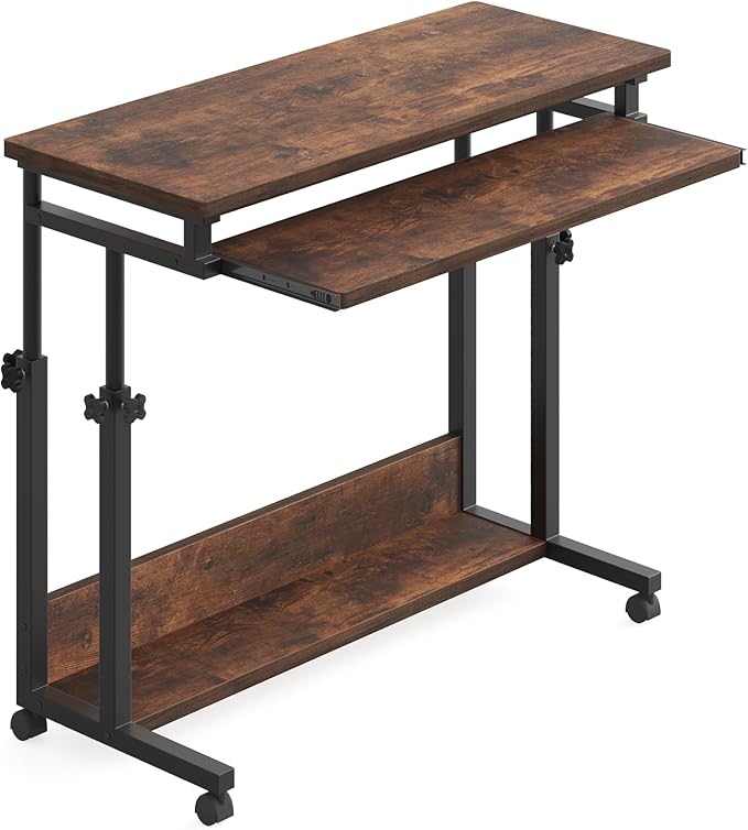 Tribesigns Portable Desk for Sofa and Bed, Height Adjustable Laptop Table Small Standing Desk Rolling Computer Cart with Keyboard Tray on Wheels for Home Office - LeafyLoom