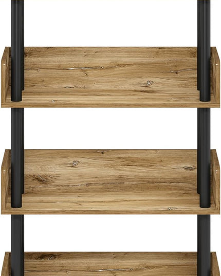 Furinno Turn-N-Tube 4-Tier Toolless Display Rack, Flagstaff Oak/Black - LeafyLoom