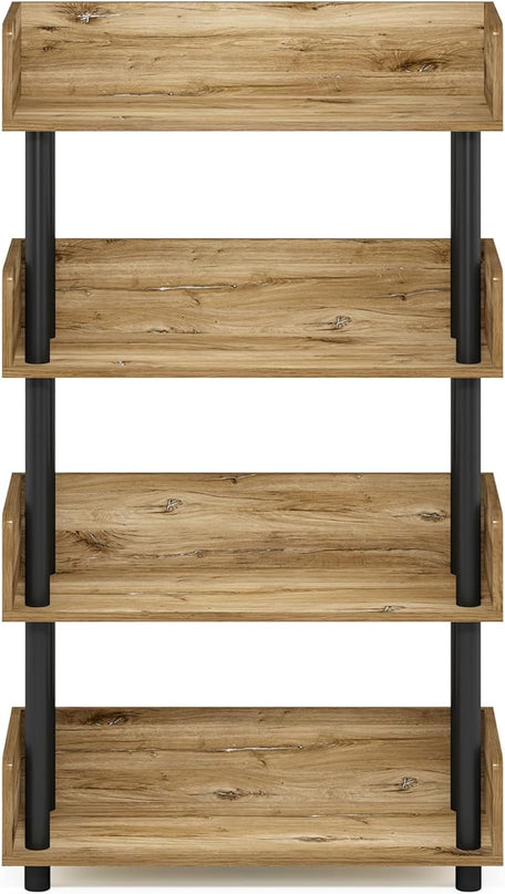 Furinno Turn-N-Tube 4-Tier Toolless Display Rack, Flagstaff Oak/Black - LeafyLoom