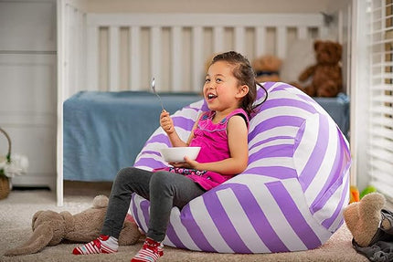 Wekapo Stuffed Animal Storage Bean Bag Chair Cover for Kids | Stuffable Zipper Beanbag for Organizing Children Plush Toys Large Premium Cotton Canvas (Purple, XX-Large) - LeafyLoom