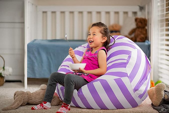 Wekapo Stuffed Animal Storage Bean Bag Chair Cover for Kids | Stuffable Zipper Beanbag for Organizing Children Plush Toys Large Premium Cotton Canvas (Purple, XX-Large) - LeafyLoom