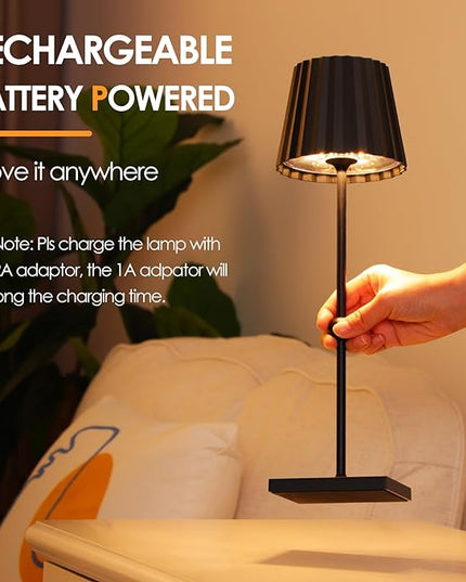 GGOYING Cordless Table Lamp,5200mAh Battery Operated Rechargeable LED Desk Lamp 3 Color Stepless Dimming, Minimalist Portable Night Light(Black) - LeafyLoom