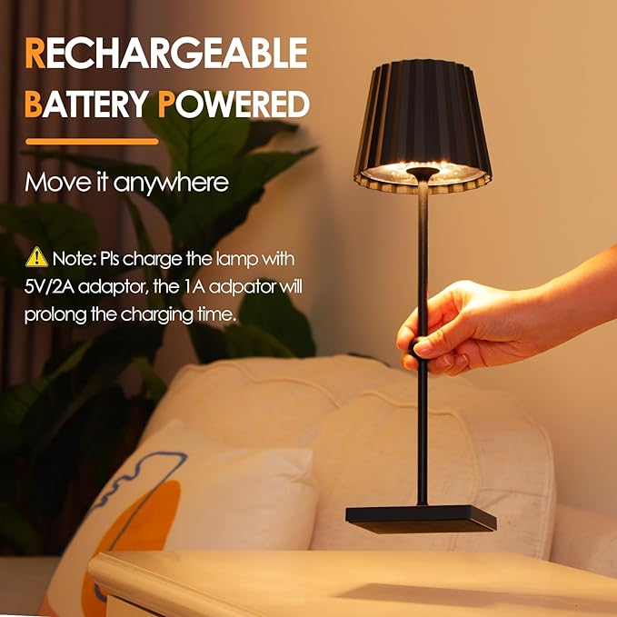 GGOYING Cordless Table Lamp,5200mAh Battery Operated Rechargeable LED Desk Lamp 3 Color Stepless Dimming, Minimalist Portable Night Light(Black) - LeafyLoom
