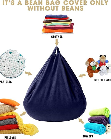 2 Pcs Bean Bag Cover Stuffed Animal Storage Bean Bag Chair Cover Soft Corduroy Stuffed Animal Bean Bag Storage for Kids Adults Indoor Bedroom Organizing Plush Toys (Blue,200l) - LeafyLoom