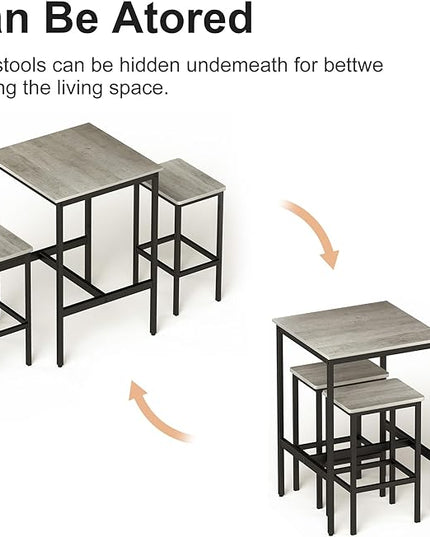 NicBex Small Dining Table for 2 Kitchen Tables and Chairs Bar Table Set, Square Bar Table with 2 Bar Chairs for Kitchen Breakfast Table, Bar, Banquet Hall, Space Saving, Gray - LeafyLoom