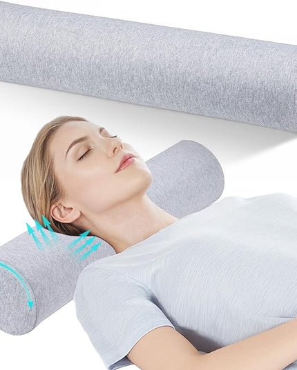 Neck Roll Pillow - Memory Foam Neck Roll Pillow for Sleeping - Ergonomic Neck Roll Pillow for Cervical Support & Neck Pain Relief, Versatile Round Bolster Pillow for Legs, Back (Grey) - LeafyLoom