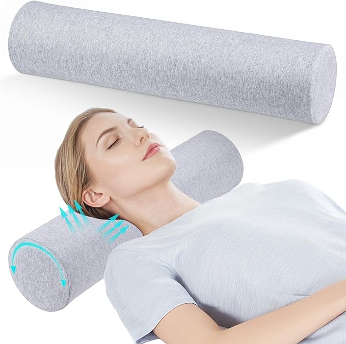 Neck Roll Pillow - Memory Foam Neck Roll Pillow for Sleeping - Ergonomic Neck Roll Pillow for Cervical Support & Neck Pain Relief, Versatile Round Bolster Pillow for Legs, Back (Grey) - LeafyLoom