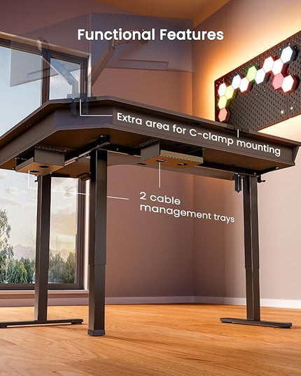 ErGear 65″ L Shaped Gaming Desk with 3 Drawers, Standing Desk Height Adjustable w/Monitor Shelf [C-Clamp Mount Compatible], Corner Stand up Desk w/Cable Management Trays for Home Office, Black - LeafyLoom