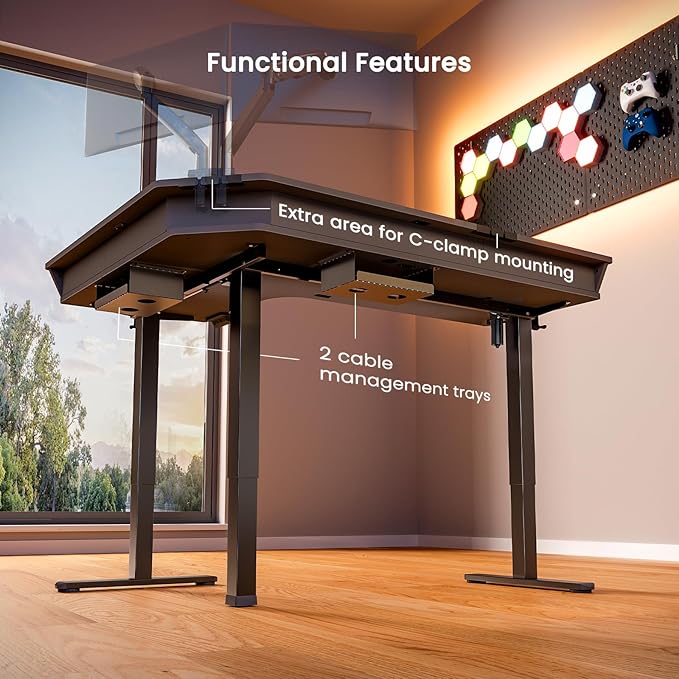 ErGear 65″ L Shaped Gaming Desk with 3 Drawers, Standing Desk Height Adjustable w/Monitor Shelf [C-Clamp Mount Compatible], Corner Stand up Desk w/Cable Management Trays for Home Office, Black - LeafyLoom
