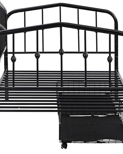 Twin Size Stylish Metal Daybed with 2 Drawers,Easy Assembly,Sofa Bed for Bedroom Living Room Guest-Room Apartment,Black - LeafyLoom