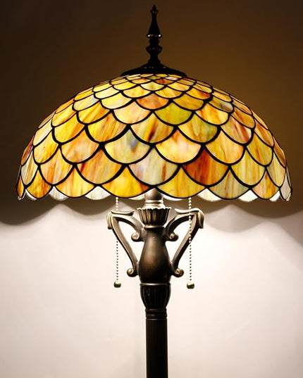 Tiffany Floor Lamp Stained Glass Standing Reading Light 16X16X64 Inch - Brown Fish Scales - LeafyLoom