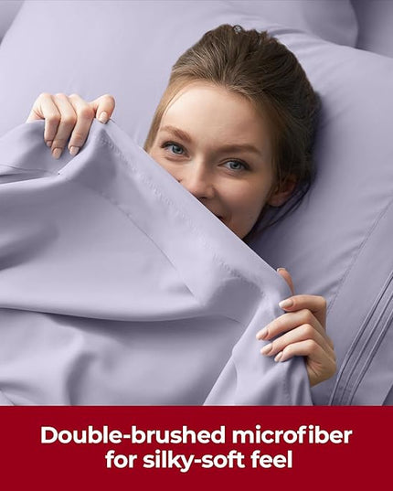 Mellanni Extra Deep Split King Sheets - 5 PC Iconic Collection Bedding Sheets & Pillowcases - Hotel Luxury, Ultra Soft, Cooling Bed Sheets - Extra Deep Pocket up to 21 inch (Split King, Lavender) - LeafyLoom