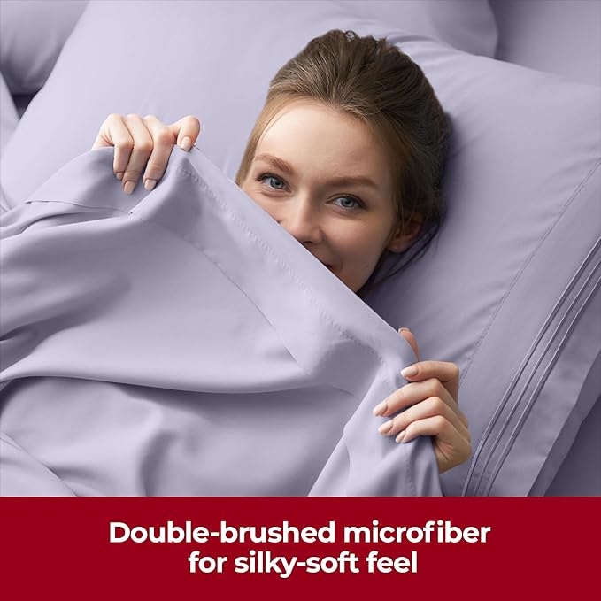 Mellanni Extra Deep Split King Sheets - 5 PC Iconic Collection Bedding Sheets & Pillowcases - Hotel Luxury, Ultra Soft, Cooling Bed Sheets - Extra Deep Pocket up to 21 inch (Split King, Lavender) - LeafyLoom