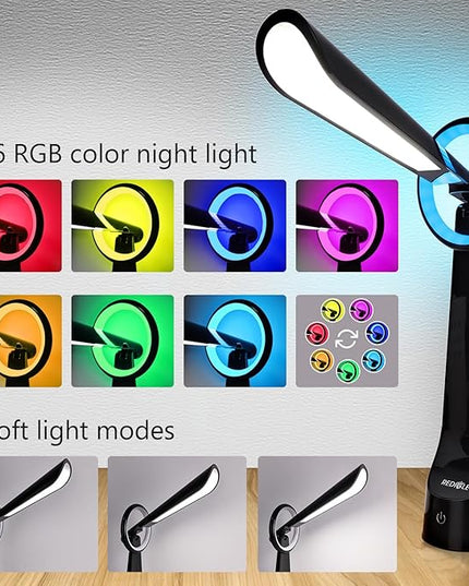 Upgraded LED Desk Lamp Also A Night Light with 7 Colours Change, Eye-Caring Table Lamp with USB Charging Port Suitable for Table Bedroom Bedside Office Study,8W (Black) - LeafyLoom