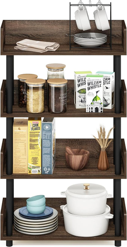 Furinno Turn-N-Tube 4-Tier Toolless Freestanding Multipurposes Display Rack, Walnut - LeafyLoom