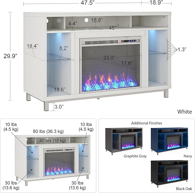 Ameriwood Home Lumina Fireplace TV Stand for TVs up to 48 Inch, Replaceable Electric Fireplace Insert Heater, Remote Control, Timer, Color Changing LED Lights, Crystal Ember Flames, Graphite Gray - LeafyLoom