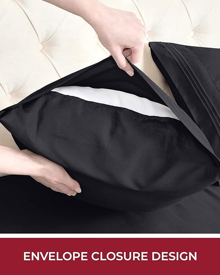 Mellanni RV Short Queen Sheets - 4 PC Iconic Collection Bedding Sheets & Pillowcases - Hotel Luxury, Extra Soft, Cooling Bed Sheets - Deep Pocket up to 10 inch (RV/Short Queen, Black) - LeafyLoom