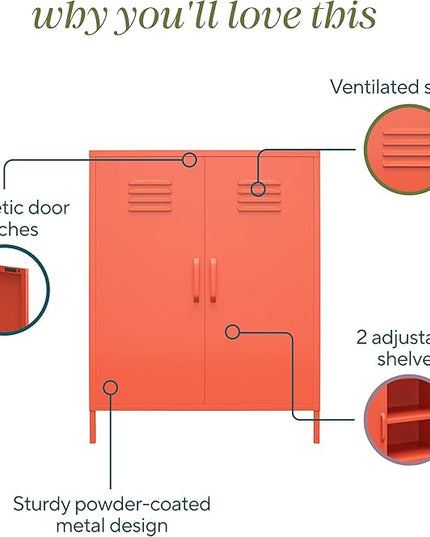 Novogratz Cache 2 Door Metal Locker Storage Cabinet, Orange - LeafyLoom
