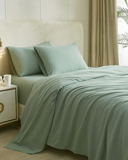 HighBuy Twin Bed Sheets Set - 3 Piece Bedding - Sage Green Washed Microfiber Sheets Twin,Breathale Sheets Shrinkage and Fade Resistant - Deep Pocket 16 Inch - Easy Fit Fitted Sheet,Pillowcases Set - LeafyLoom