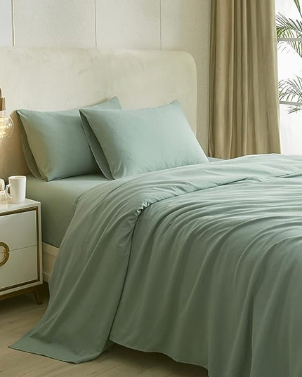 Luxury Soft King Size Sheet Set - Breathable & Cooling Sheets - Hotel Quality Bed Sheets King - Extra Soft - Deep Pockets 16 Inch - Easy Fit - 4 Piece Set - Wrinkle Free King Sheets,Sage Green - LeafyLoom