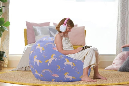 Aubliss Stuffed Animal Bean Bag Storage Chair (Light Blue Unicorn, Large (38'')) - LeafyLoom