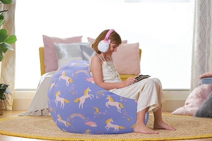 Aubliss Stuffed Animal Bean Bag Storage Chair (Light Blue Unicorn, Large (38'')) - LeafyLoom