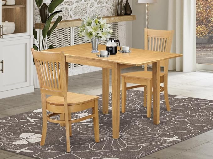 East West Furniture Norden 3 Piece Modern Set Contains a Rectangle Wooden Table with Dropleaf and 2 Dining Chairs, 30x48 Inch, Oak - LeafyLoom
