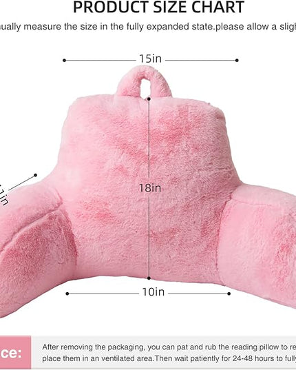 Aimuan Reading Pillow Bed Rest Pillow with Arms Rabbit Fur Cushion for Adults Teens Incline Rest Sitting up & Sleeping Snoring Pillow with Pregnancy Lumbar Back Support (Standard, Pink) - LeafyLoom