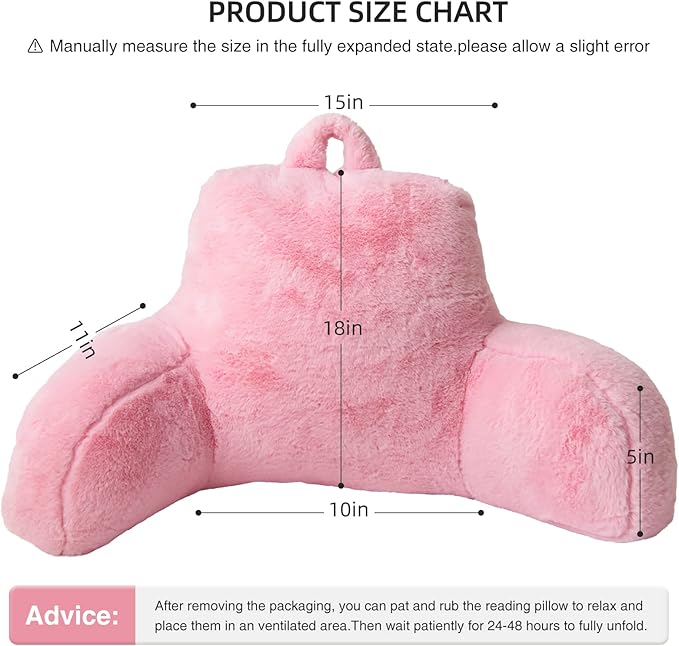 Aimuan Reading Pillow Bed Rest Pillow with Arms Rabbit Fur Cushion for Adults Teens Incline Rest Sitting up & Sleeping Snoring Pillow with Pregnancy Lumbar Back Support (Standard, Pink) - LeafyLoom