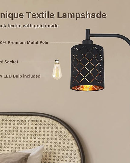 Floor Lamp for Bedroom, LED Floor Lamps for Living Room with 6W LED Bulb, Foot Switch, Farmhouse Modern Standing Lamps for Bedroom with Decorative Cutout Lampshade, Arc Vintage Stand up Light, Black - LeafyLoom