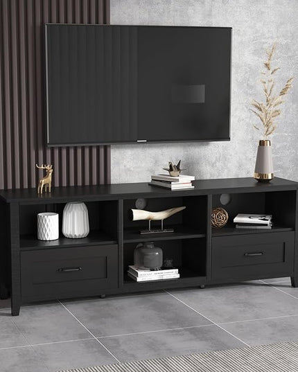 70Inch TV Stand Base, Entertainment Center Cabinet with 2 Drawers and 4 High-Capacity Storage Media Console for Living Room, Black - LeafyLoom