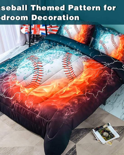 Andency 3D Baseball Comforter Twin(66x90 Inch), 2 Pieces(1 Baseball Comforter, 1 Pillowcase) Sport Microfiber Baseball Comforter Bedding Set for Boy Kids - LeafyLoom