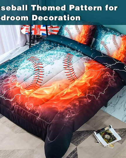 Andency Baseball Comforter Set Queen(90x90 Inch), 3 Pieces(1 Baseball Comforter, 2 Pillowcases) Sport Microfiber Comforter Set Bedding Set for Kids Boys Teens - LeafyLoom
