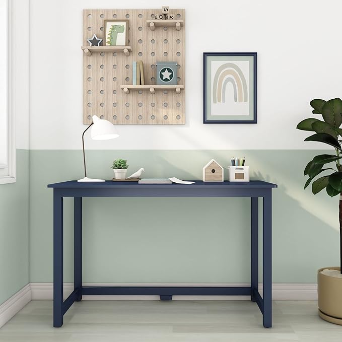 Max & Lily Solid Wood Desk, 47 Inches, Blue - LeafyLoom