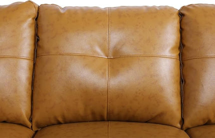 ROOMTEC L Shaped Sectional Sofa with Storage Ottoman, Right Facing Chaise Longue, Reversible Backrest w/ 2 Cup Holders, Semi PU Synthetic Leather Tufted Cushions, for Living Room, Ginger - LeafyLoom