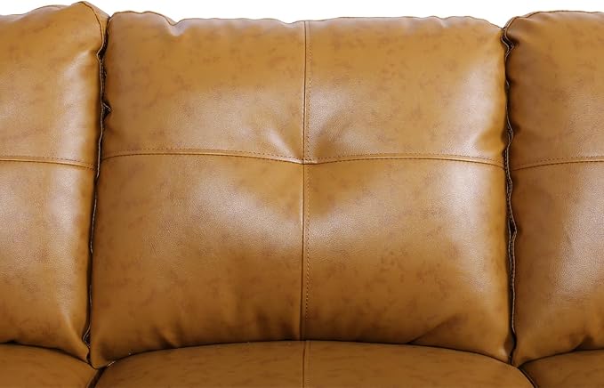 ROOMTEC L Shaped Sectional Sofa with Storage Ottoman, Left Facing Chaise Longue, Reversible Backrest w/ 2 Cup Holders, Semi PU Synthetic Leather Tufted Cushions, for Living Room, Ginger - LeafyLoom