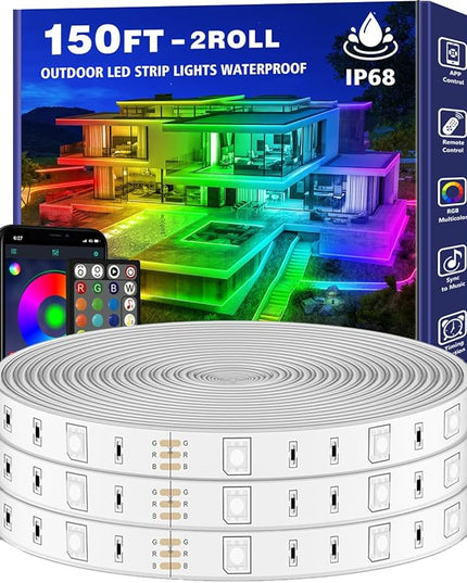 150ft Outdoor LED Strip Lights Waterproof,IP68 Outside Led Light Strips Waterproof with App and Remote,Music Sync RGB Exterior Led Rope Lights with Self Adhesive Back for Deck,Balcony,Pool LETIANPAI