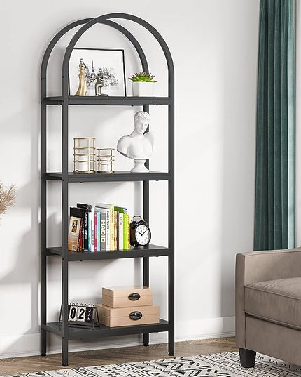 Tribesigns 4-Tier Open Bookshelf, 70.8" Wood Bookcase Storage Shelves with Metal Frame, Freestanding Display Rack Tall Shelving Unit for Office, Bedroom, Living Room, Easy Assembly (Black, 1PC) - LeafyLoom