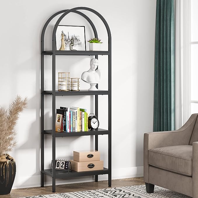 Tribesigns 4-Tier Open Bookshelf, 70.8" Wood Bookcase Storage Shelves with Metal Frame, Freestanding Display Rack Tall Shelving Unit for Office, Bedroom, Living Room, Easy Assembly (Black, 1PC) - LeafyLoom