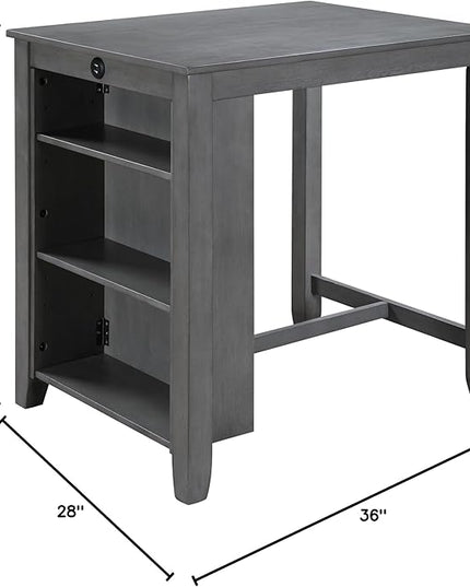 NicBex 28Inch Rectangular Dining Table,Counter Height Kitchen Table with USB Charging Ports and Shelves for 2 to 4,Small Dining Room Table for Kitchen,Meeting Room and Living Room,Space-Saving,Gray - LeafyLoom