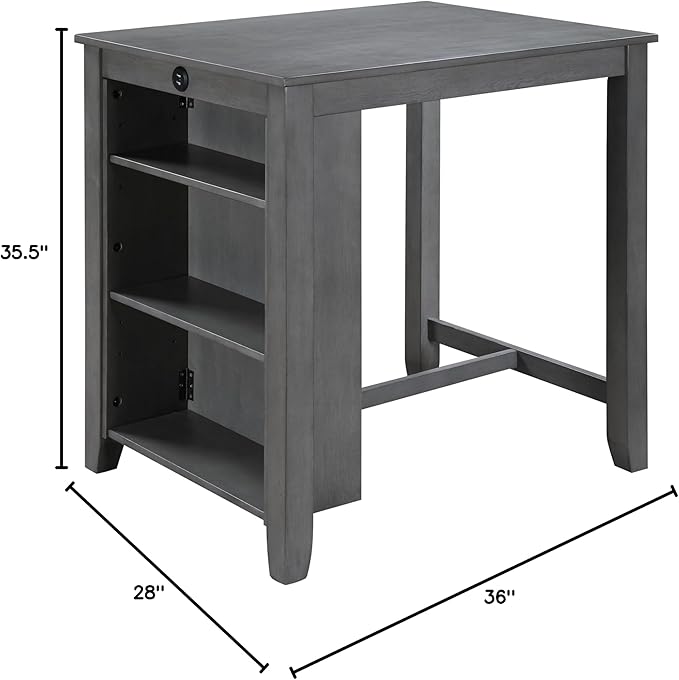 NicBex 28Inch Rectangular Dining Table,Counter Height Kitchen Table with USB Charging Ports and Shelves for 2 to 4,Small Dining Room Table for Kitchen,Meeting Room and Living Room,Space-Saving,Gray - LeafyLoom