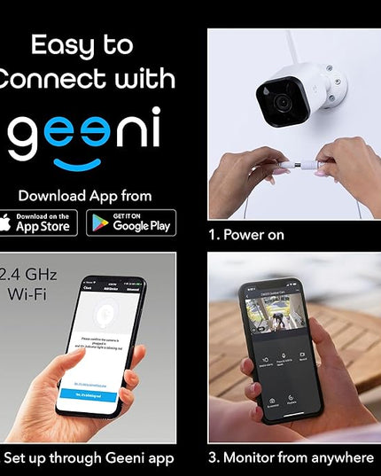 Geeni Hawk 3 Outdoor Security Camera, 1080p HD, Weatherproof, Motion Detection, Night Vision, Two-Way Audio, Cloud & MicroSD Storage, Alexa & Google Assistant Compatible, Wi-Fi, 2-Pack Geeni